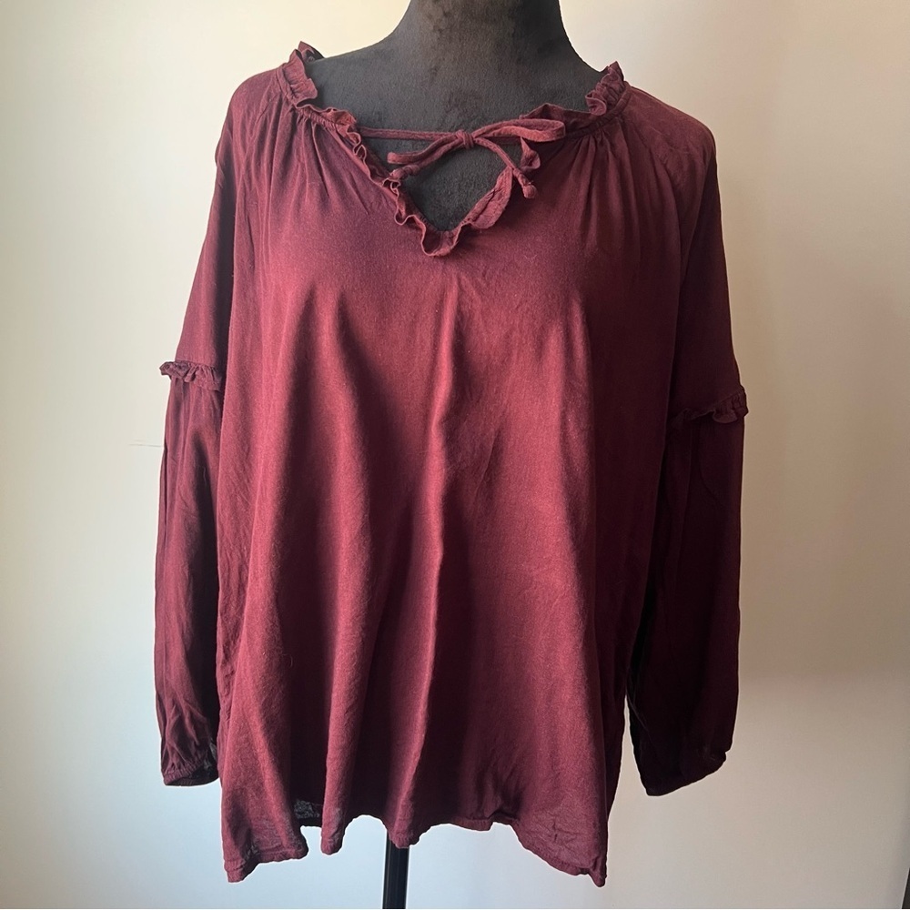 Old Navy Maroon Blouse with Ruffle Details - Picture 3 of 6